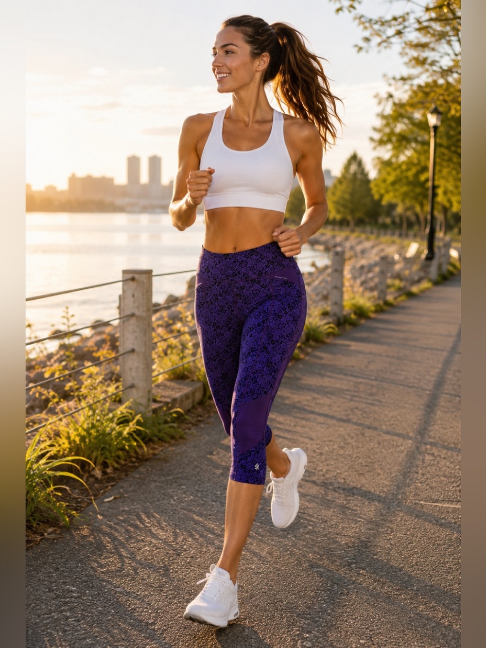 Athleta Bare To Run Crop Leggings Purple Floral Print High Rise Running Training